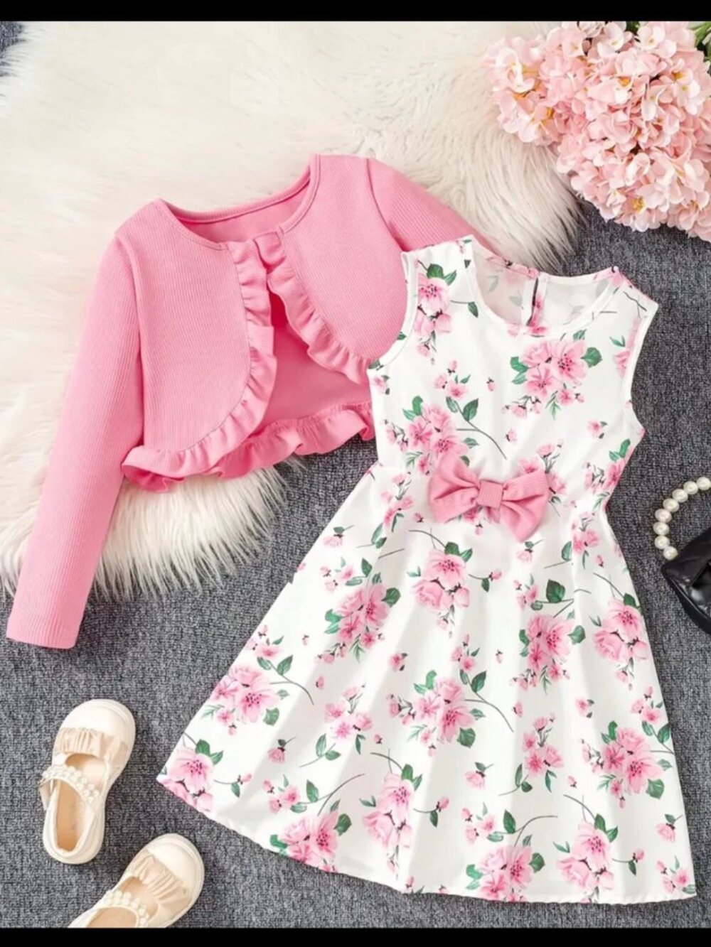 New Girls Toddler Pink Floral Sundress with Cardigan  Sz 18-24M